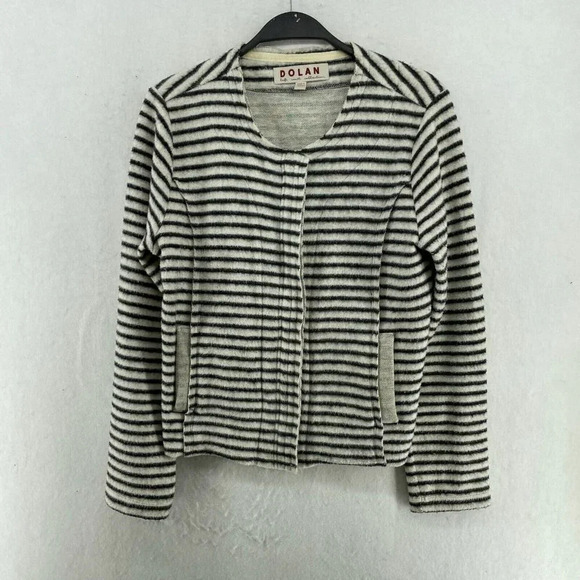 Dolan Coat Women's Sz XS White Left Coast Striped Full-Zip Round Neck Pockets - Picture 1 of 12